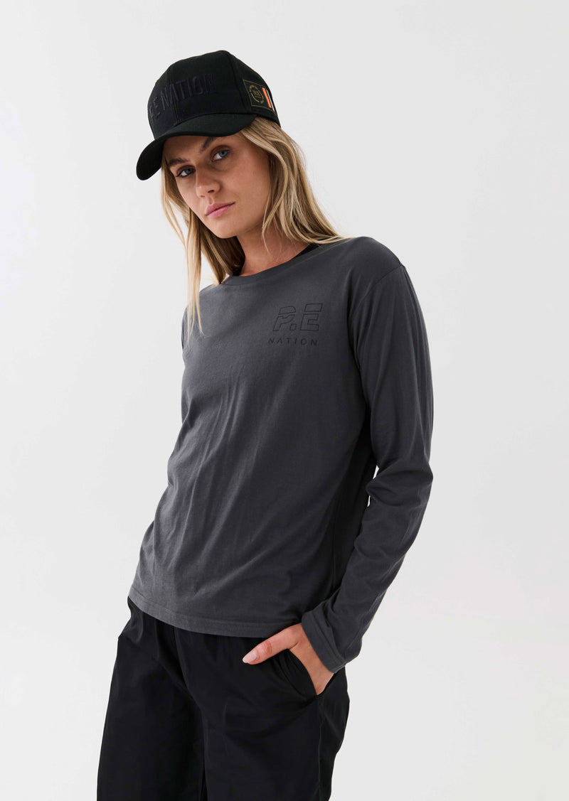 HEADS UP L/S TOP IN CHARCOAL