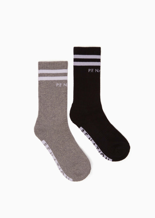 MARATHON CREW SOCK TWIN PACK IN BLACK/GREY