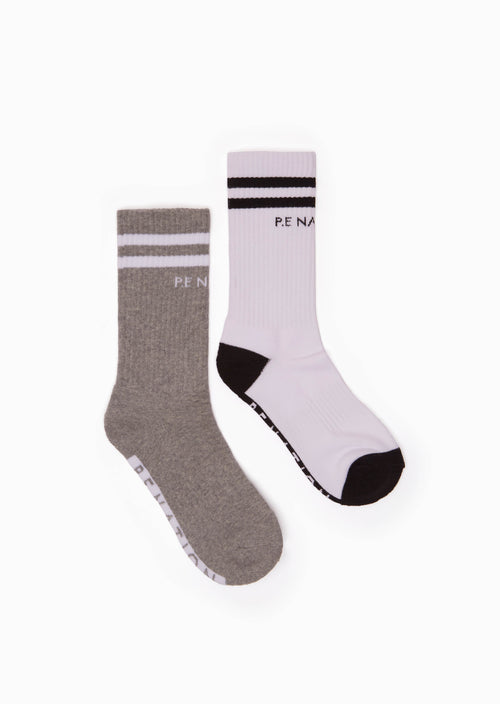 MARATHON CREW SOCK TWIN PACK IN WHITE/GREY