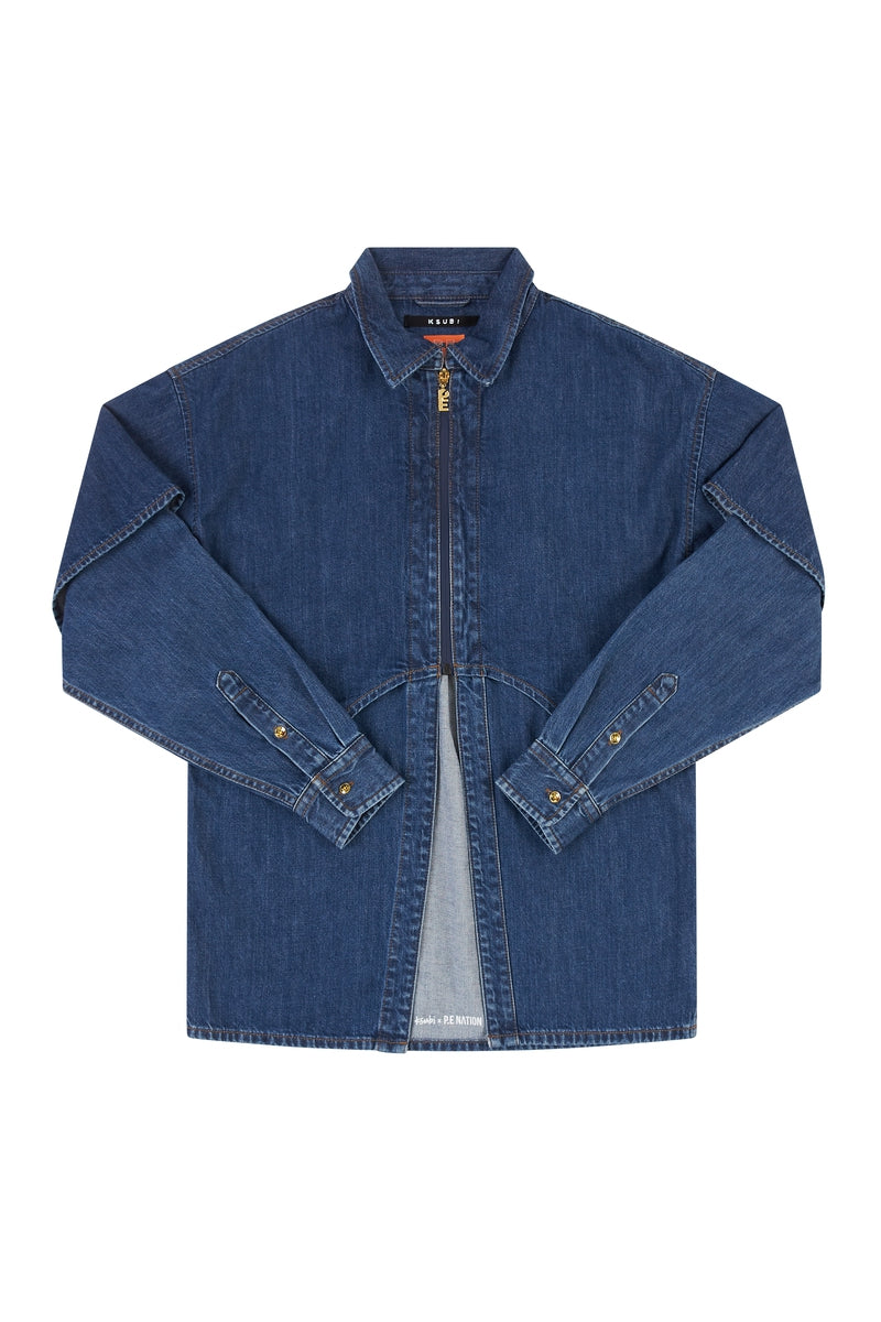 RUNAWAY DOUBLE SHIRT IN MID BLUE DENIM