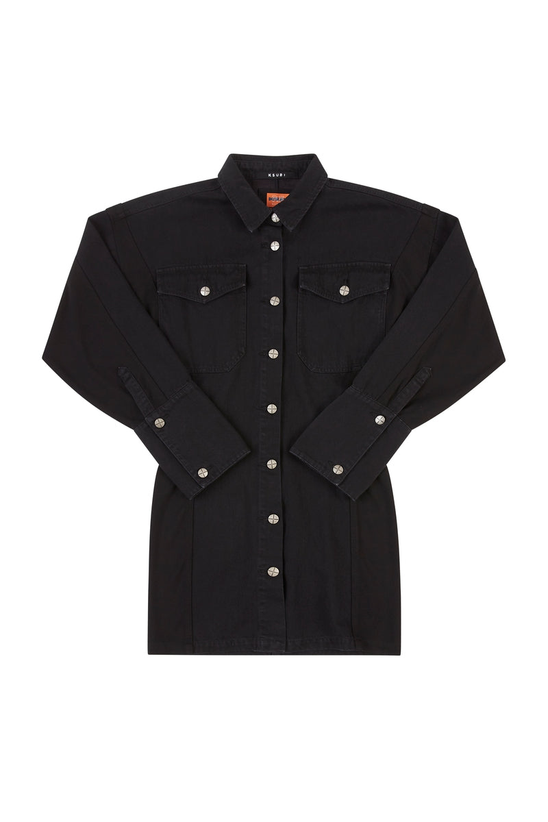 NOIR CARGO DRESS IN BLACK DENIM